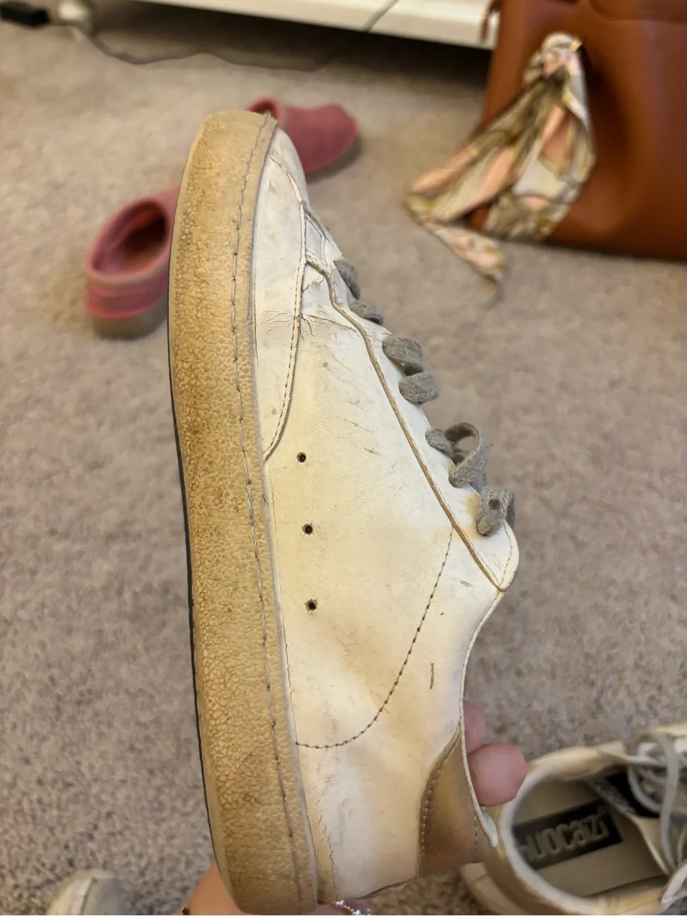 White Sneakers with Gold Glitter Star Accent